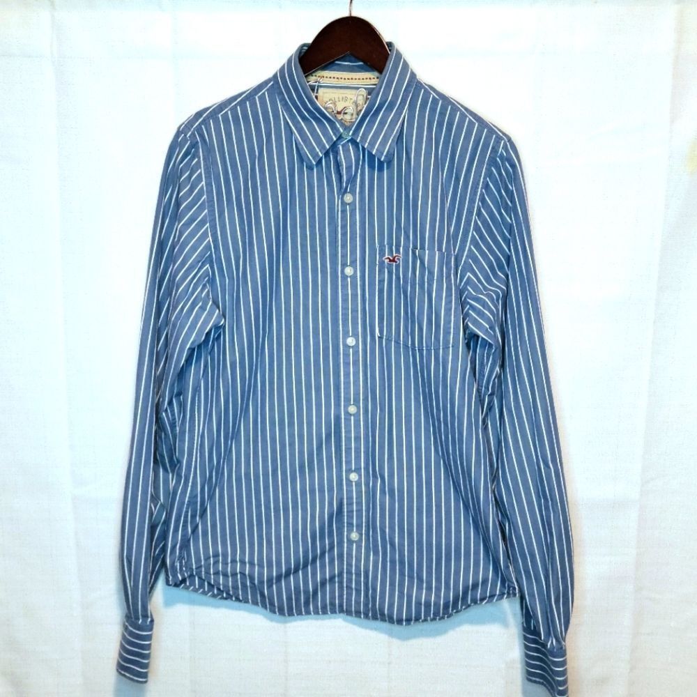 Hollister Pacific Merch Blue Striped Button Down Shirt Size Medium